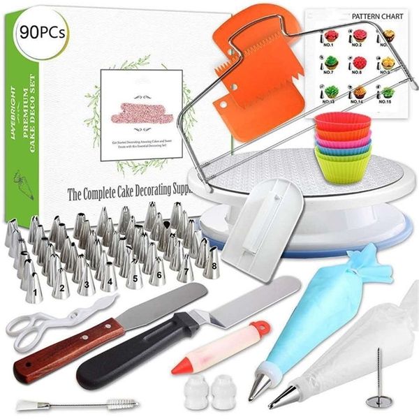 GZTZMY 90pcs Lot Sac à pâtisserie Conseils de poche à douille Conseils de glaçage Buses de décoration de gâteaux Outils Confeitaria Douille Patisserie Décoration T200523