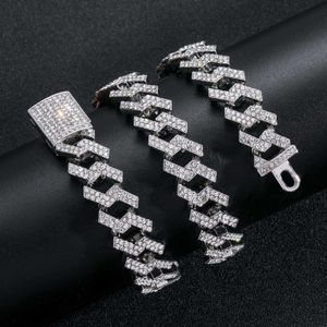 Gzw Hip Hop 15mm Diamant Cubain Lien Chaîne Collier Alliage Hommes Cool Or 18k Cristal Bijoux 18K Plaqué Glacé Pierre Gourmette Collier Miami Street Bijoux