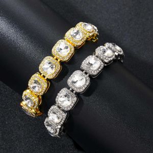 Gzw Sieraden 13mm Brede Vierkante Geclusterde Kristallen Armband Met Ice Out Strass Kristal Suiker Cubaanse Ketting Hip Hop Heren Bangle Armbanden Voor Mannen Vrouwen Rapper Bijoux