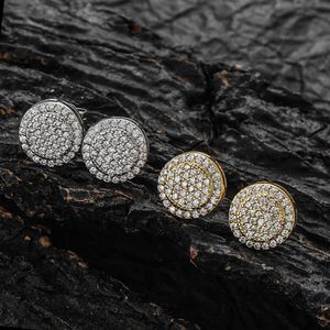 Gzw Jewelry Iced Out Round Earring Studs Micro Incrusted With Cubic Zircon Simple Design Boucles d'oreilles Stud Fashion Men's Women's Nightclub Punk Rock Ear Jewelry For Men Women