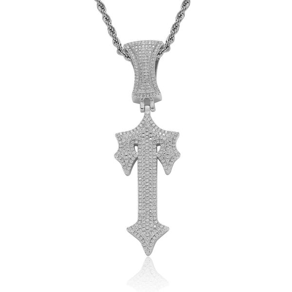 Gzw Bijoux Hommes Cuivre Implaid Zircon Épée Croix Pendentif Hip Hop Rap Tendance Style Collier Accessoires Pierre Bijoux CZ