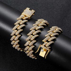 Gzw Bijoux Collier Homme Hip Hop Thorn Cube 19mm Strass Bling Spiked Cz Pierre Cristal Bijoux Or 18K Iced Out Colar