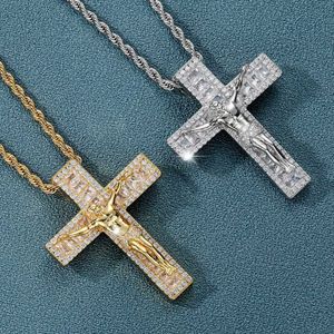 Gzw Bijoux Collier Hip Hop Croix Pendentif Cuivre Micro Ensemble Zircon Personnalisé Hommes Or 14K Bling 5A Cubic Zirconia Miami Bijoux