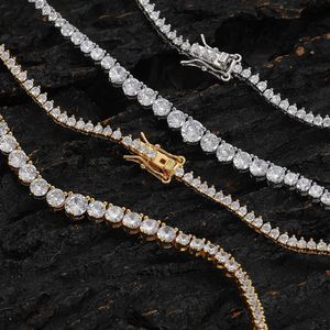 Gzw Bijoux Trois Griffe Gradient Taille Zircon Tennis Collier New Ins Mode Personnalité Chaîne Hip Hop Style Couches Couple Diamant Collier