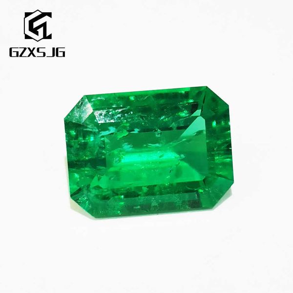 GZXSJG 12x14mm hidrotermal Colombia Esmeralda laboratorio cultivado piedra preciosa suelta para anillo pendientes collar corte esmeralda personalizado DIY H1015