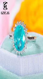 GZXSJG PARAIBA Tourmaline Gemmestones Ring For Women Solid 925 STERLING Silver Tourmaline Diamonds Anneau fait à la main pour l'anniversaire CX29045585