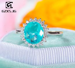 GZXSJG Bague de pierres précieuses de tourmaline Paraiba pour femmes en argent sterling massif 925 diamants de tourmaline bague faite à la main pour anniversaire CX29600519