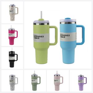 H 2,0 40oz en acier inoxydable gobelets tasses avec couvercle et paille en silicone 2e génération à grande capacité tasses de voiture