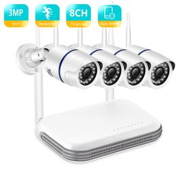 H.265 3MP HD Audio WiFi Cámara IP 8CH Mini NVR CCTV Kit de seguridad Infrarrojo Visión nocturna Sistema de cámara de videovigilancia