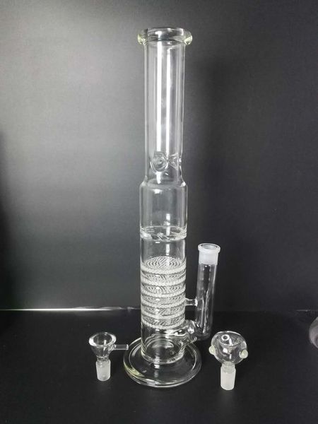 H: 45 CM Bong de vidrio Práctico tubo de agua 7 capas Percolador de nido de abeja Bubbler Recycler Oil Rigs Ash Catcher 18mm Joint Glass Bowl Portable