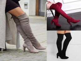 H 48 cm Winter Women Fashion Boots Hoge hakken Overtheknee faux suede dikke slipon long laarzen jurk schoenen groot formaat EU 3543 6249492