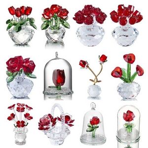 HD 12 Style Crystal Red Rose Flower Paperweight Collectible Dreams Ornament Figurine Home Wedding Decor Christmas Gift Souvenir 211108