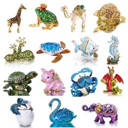 H D 15 estilos Pinturado a mano Figuras de animales esmaltadas a mano Caja de recolección de joyas con bisa