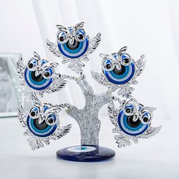 HD Blue Evil Eye Tree Feng Shui Owl Decoratieve Collectible Housewarming Gift Showpiece voor bescherming, Good Luck Prosperity 201212