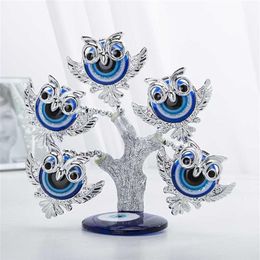 HD Blue Evil Eye Tree Feng Shui Uil Decoratief Collectible Housewarming Cadeau Pronkstuk voor Bescherming Geluk Welvaart 2109260M