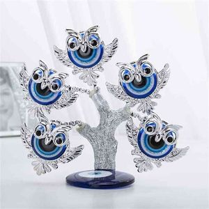 HD Blue Tree Feng Shui Owl Décoratif Collection Cadeau de pendaison de crémaillère pour la protection, bonne chance et prospérité 210811