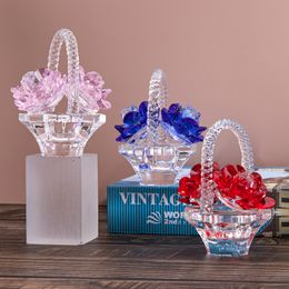 HD Crystal Rose Flower Mand Beeldje Dromen Ornament Craft Wedding Valentijnsdag Gunstig Geschenken Tafeldecoratie (3 Kleuren) 210318