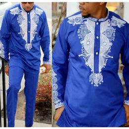 H D Dashiki Heren Top Broek 2 Stuks Outfit Set Afrikaanse Mannen Kleding Riche Afrikaanse Kleding Voor Mannen Dashiki shirt Met Broek 240313