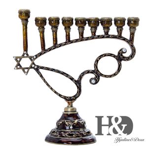 HD Handgemaakte Hanukkah 9 Branch Hexagonal Star of David Candle Holder Menorah Joodse Lamp Chanoekah Candlesticks Party Decoration Y200109