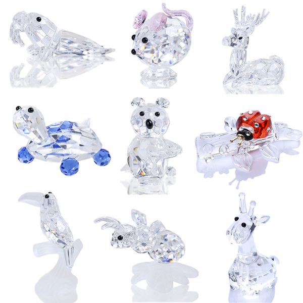 Colección de figuras de animales de cristal brillante HD, pisapapeles, mesa central, adorno, decoración del hogar, regalos de Navidad (9 estilos) C0220