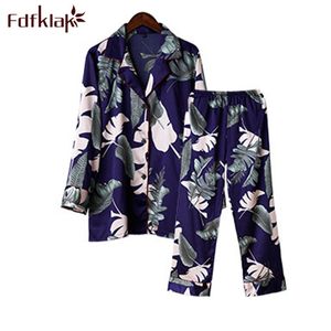 H Fdfklak Primavera Otoño Pijamas Mujeres Trajes de noche Ropa de dormir de dos piezas Conjunto de manga larga Pamas de seda Pijama Ropa de descanso para mujer Q1198268k