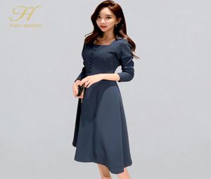 H Han Queen Koreaanse stijl Solid Color Aline Dress Winter 2019 Women Office Draag Jurken Square Collar Midcalf Swing Vestidos6955972