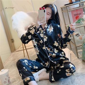 H Thuis Kleding Grote Maat 6XL 7XL 8XL Pamas Set Casual Nachtkleding Vrouwen Satijn 2 Stuks Shirtpants Lounge Wear zachte Kleding Pyjama