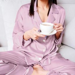 H Thuis Kleding Zomer Satijn Pamas Pak 2 Stuks Vrouwen Nachtkleding Lounge Wear Pyjama Met Lange Mouwen Intieme Lingerie Revers homewear Pijamas
