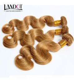 H Honey Blonde Brasileño Peruano Malasia Indio Ruso Armadura del cabello humano Onda del cuerpo 3 4 5 Paquetes Lote Color 27 Cabello brasileño E66627731