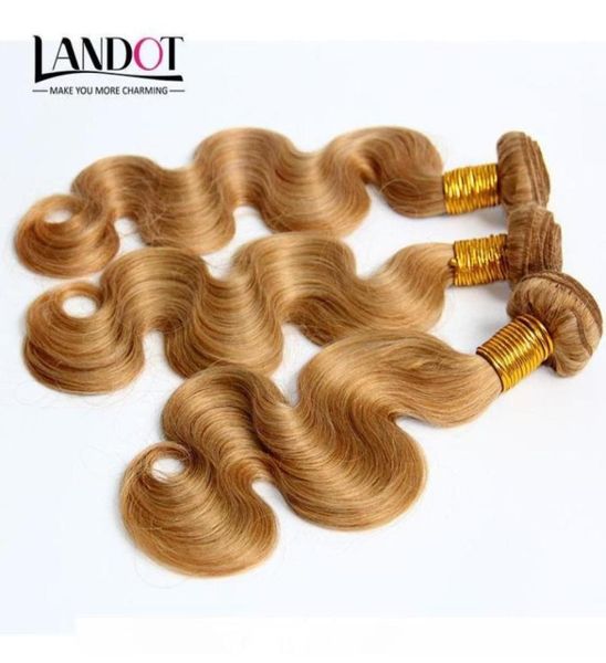 H Honey Blonde Brasileño Peruano Malasia Indio Ruso Armadura del cabello humano Onda del cuerpo 3 4 5 Paquetes Lote Color 27 Cabello brasileño E66627731