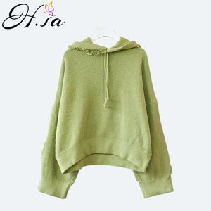 H.SA en Pullovers Hooded Jumpers Lantern Sleeve Oversized Chic Casual Trui Tops Trek Femme Hiver 210417