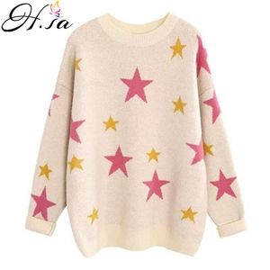 H.SA Korean Fashion Ladies Full Sleeve Casual Pull et pull Étoiles colorées Pull Jumpers surdimensionnés Pulls épais d'hiver 210417