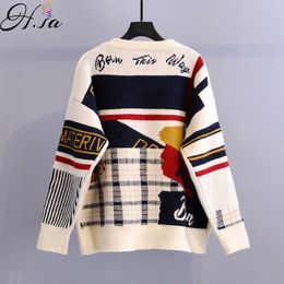 H.SA Roupa Mujer Dames Lange Trui Pullovers Onheck Backless Plaid Print Jumpers Letters Casual Chic Harajuku Knit Sweater 210716