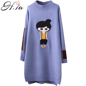 H.SA Winter Dames en Pullovers Lange Mouwen Cartoon Knit Trui Jumpers Uitloper Knitwear Korean Pullover 210417