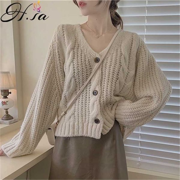 H.SA femmes Cardigans décontractés automne hiver Twsied pull Cardigan boutonné tricoté vestes surdimensionné Poncho hauts 211011