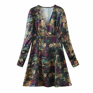 H.SA Dames Casual Jurken Bloemen Gedrukt geplooid Vestidos Hoge Taille A-lijn Lange Mouw Dames Elegante Jurk 210417