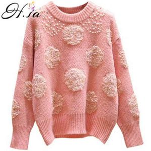 H.Sa Femmes Sweater décontractées et pulluvers Applications de perles de perles Circle Tricotwear Pull Choters Christmas Femme Cothes 210417