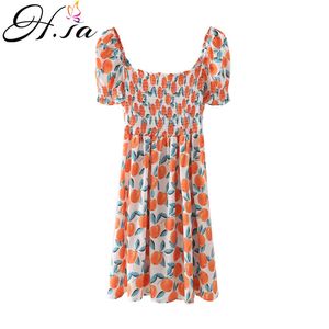 H.SA femmes mignon robes Slash cou taille haute à manches courtes doux fruits Vestidos décontracté plage porter été Mini robe 210417