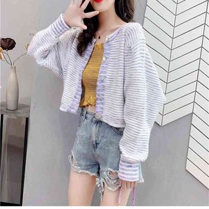 H.SA Dames Fall Fashion and Winter Puff Sleeve Cropped Cardigans Button Up Short Breiming Poncho Sweater 210417
