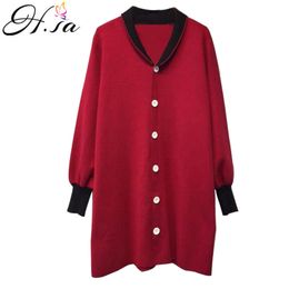 H.SA Dames Lange en Cardigans Lantern Sleeve Button Up Retro Vintage Gebreide Sweater Jas Kerstjas Winter 210417