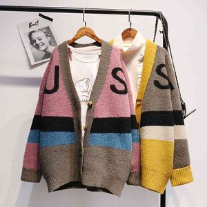 H.SA Women Long Cardigans Vneck Single Breasted Knit Jacket en Ponchoes Koreaanse Oversized Sweater Coat 210417