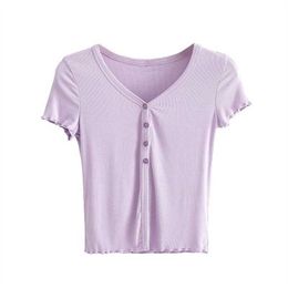 Hsa dames zoete modekleur gestreepte gebreide blouses vintage v nek korte mouw stretch slanke vrouwelijke shirts chic tops 210716