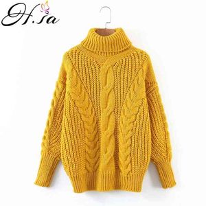 H.SA Femmes Turtleneck Sweaters Automne Hiver Sleeve à manches longues Épais Jumpers Solid Noir Jaune Jaune Casual Soft Sweet Sweater Pull Femme 210417