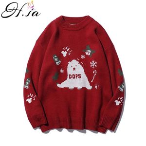 H.SA Femmes Hiver et Pulls Rouge Ugly Knitwear Pull Bonhomme de neige Cloche Flocon de neige Pull de Noël Tops 210417