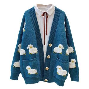 H.SA femmes hiver pull en tricot manteau col en V moutons Cardigans chandails de noël chaud tricots Sueter Mujer longue veste 211011