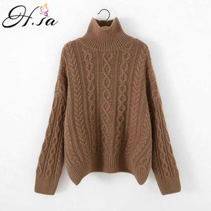 H.SA Femmes Winter Turtleneck Sweaters Style coréen Twisted Pull Tops Automne Hiver Pull Cardigan Veste Pardessus 210716