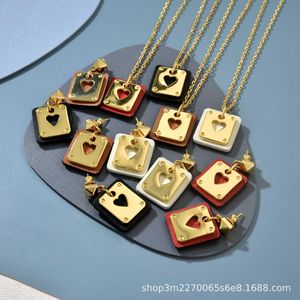 H Ketting H Trendy Geometrisch Vierkant Poker Perzik Hart Kalfsleer Dubbellaags Cursus Demontage Hoogwaardige Oorbellen Ketting Sieraden