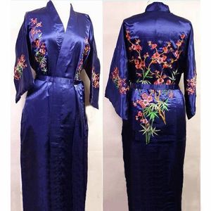 H Womens Sexy Zijde Pamas Pruim Kimono Robe Lange Bruidsmeisje Gewaden Badjas Kamerjas Lingerie Nachtkleding Nachthemden Neglige Gratis