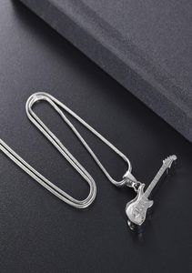 h11728 Bijoux de crémation de guitare électronique en argent pour pendentif de cendres gravable en acier inoxydable collier d'urne commémorative pour les femmes 7851754