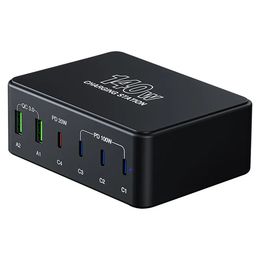 H118 140W Chargeur De Bureau Multi-port PD Station De Recharge Rapide Pour Téléphones Cellulaires, Chargeur D'ordinateurs Portables, 4 Type-C + 2 USB-A - Prise Américaine